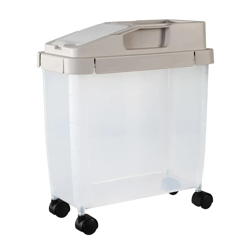 Large Capacity 20kg Airtight PP Plastic Rice Dispenser Containers New Design Movable Rice Storage with Wheels
