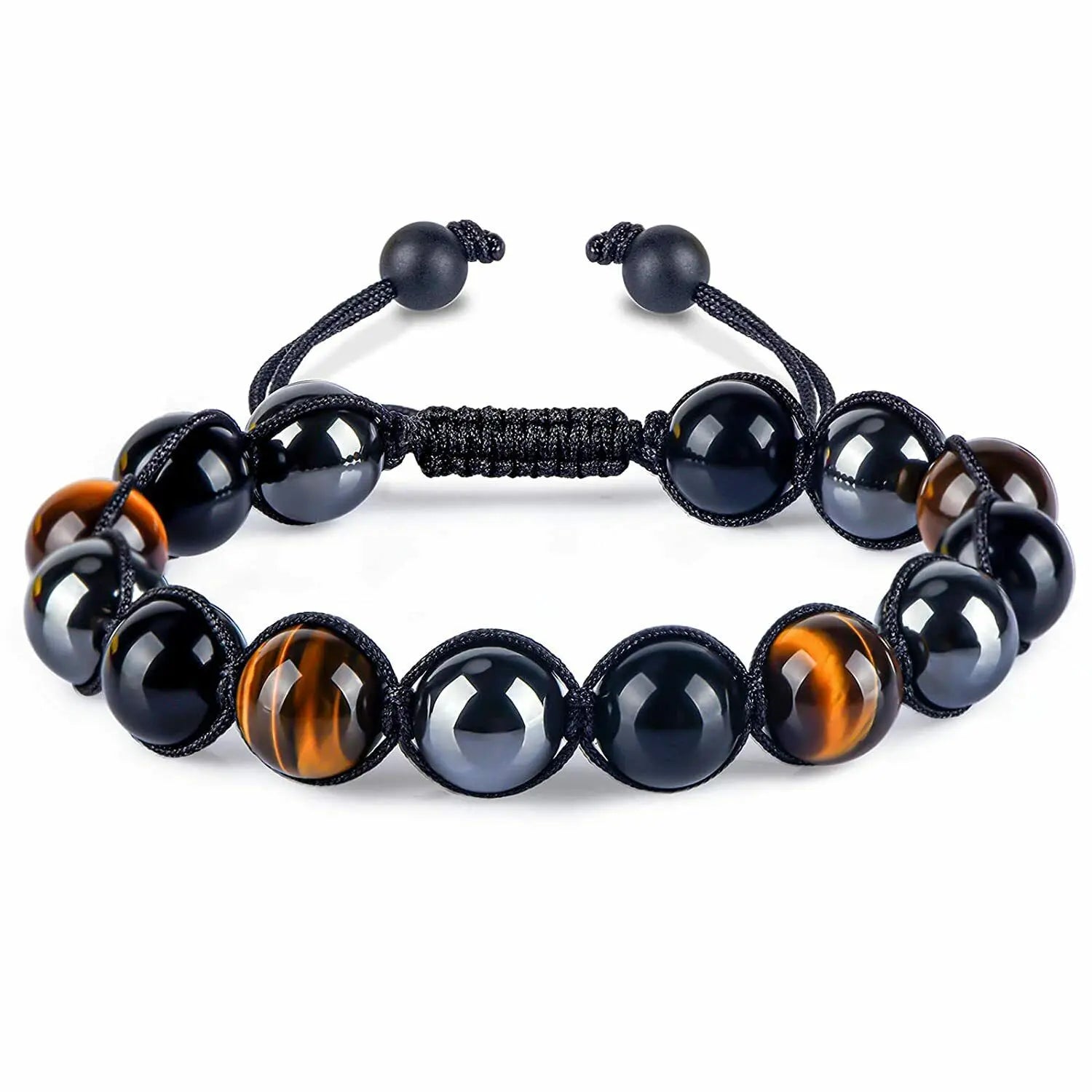 Natural Stone Dark Color Beads Bracelet Tigers Eye Black Obsidian Hematite Bracelet for Men Women