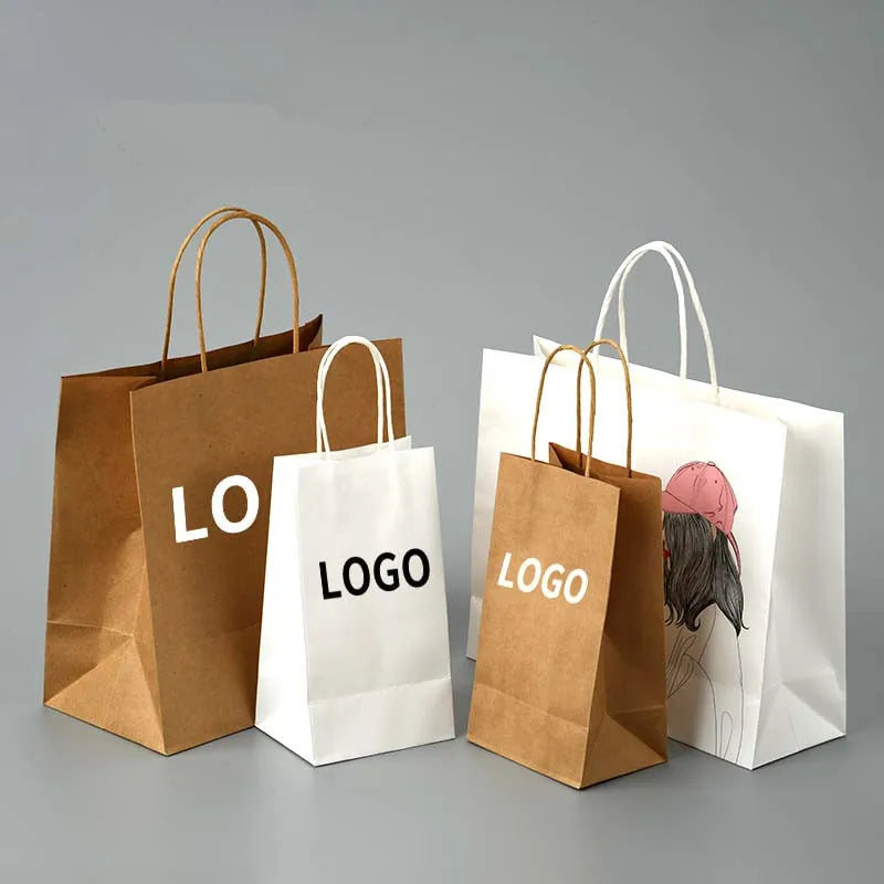 Wholesale Custom Logo Promotional Classic Kraft Paper Bags with Recycled Materials for Supermarket Food Takeaway Retail Shopp