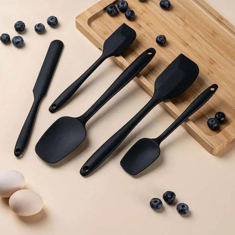 Wholesale 6 Piece Silicone Baking Spatulas Set Heat Resistant Black Pastry Pancake Utensils for Kitchen