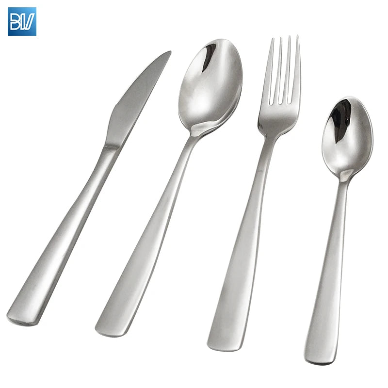 Wholesale Stainless Steel Travel Silver Reusable Cheap Set Tableware Knife and Fork Square Handle Cutlery