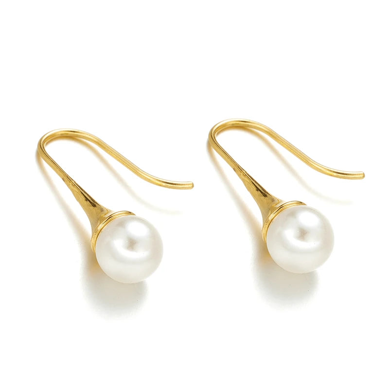 Fashion Jewelry Dangle Earrings Exquisite Fresh Water Pearl Drop 18K Gold Plated Stainless Steel Stud Earrings for Ladies