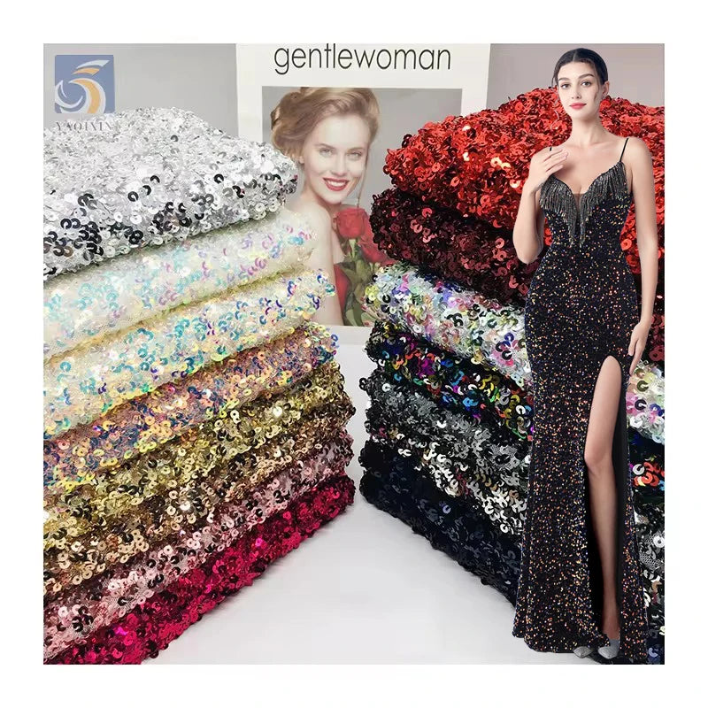 YX2644-1 Wholesale Good Price Sequined Fabric Dense 5mm Sparkling Multi Color Four Way Stretch Sequin Fabric