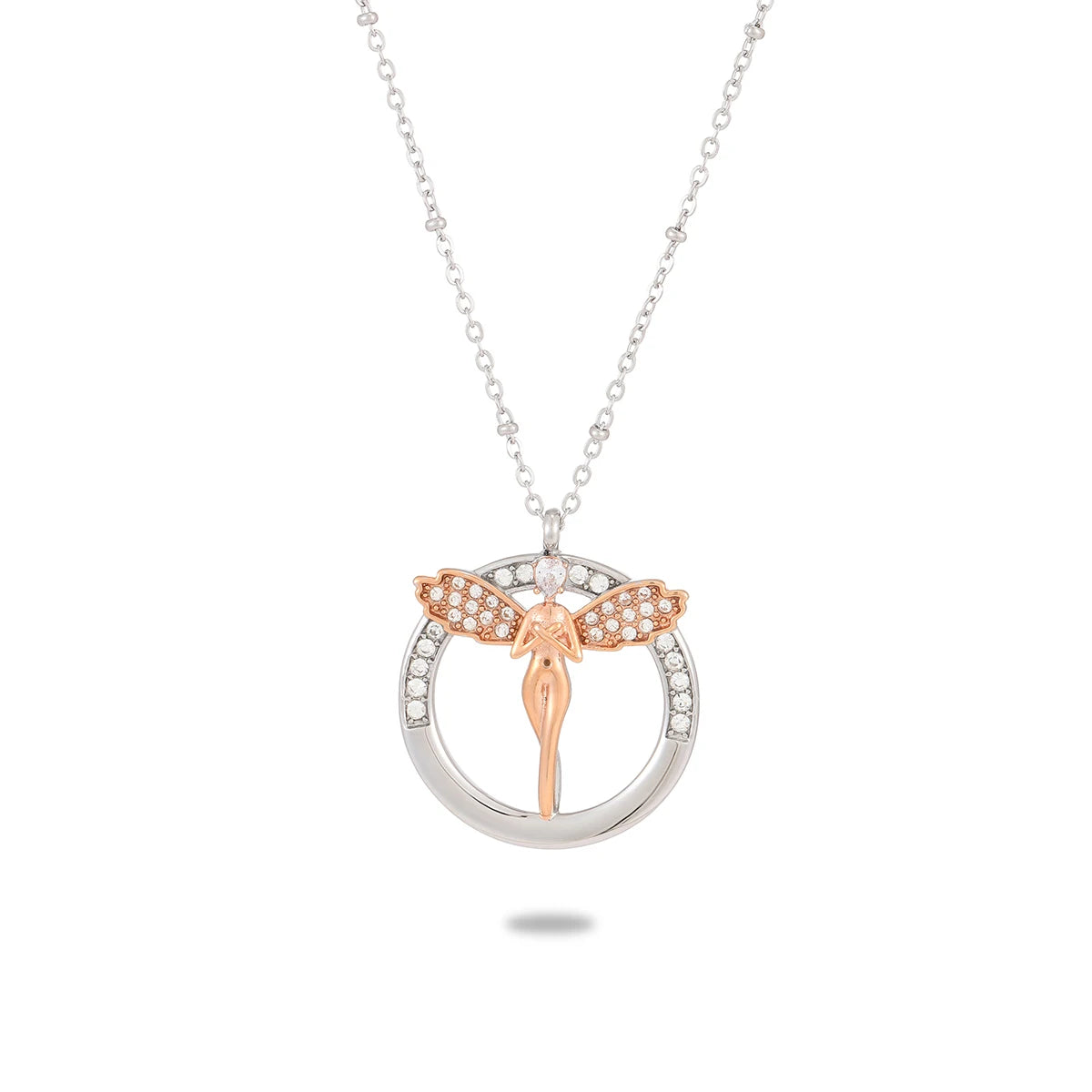 Angel Cross Zircon Luxury Pendant Necklace 316L Stainless Steel Laser Engraved Waterproof Christian Jewelry Women Mom's Gift
