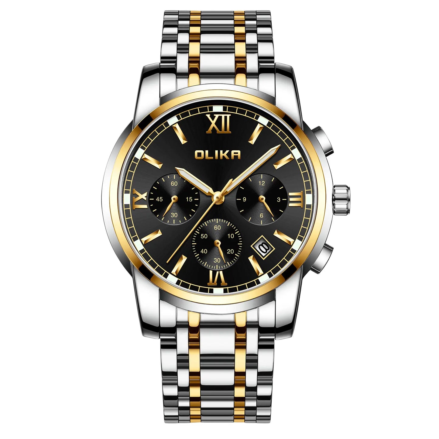 Olika Customizable Luxury Fashion Men's 41mm Stainless Steel Quartz Watch Waterproof Business Luminous Pointer Hands Alloy Ca