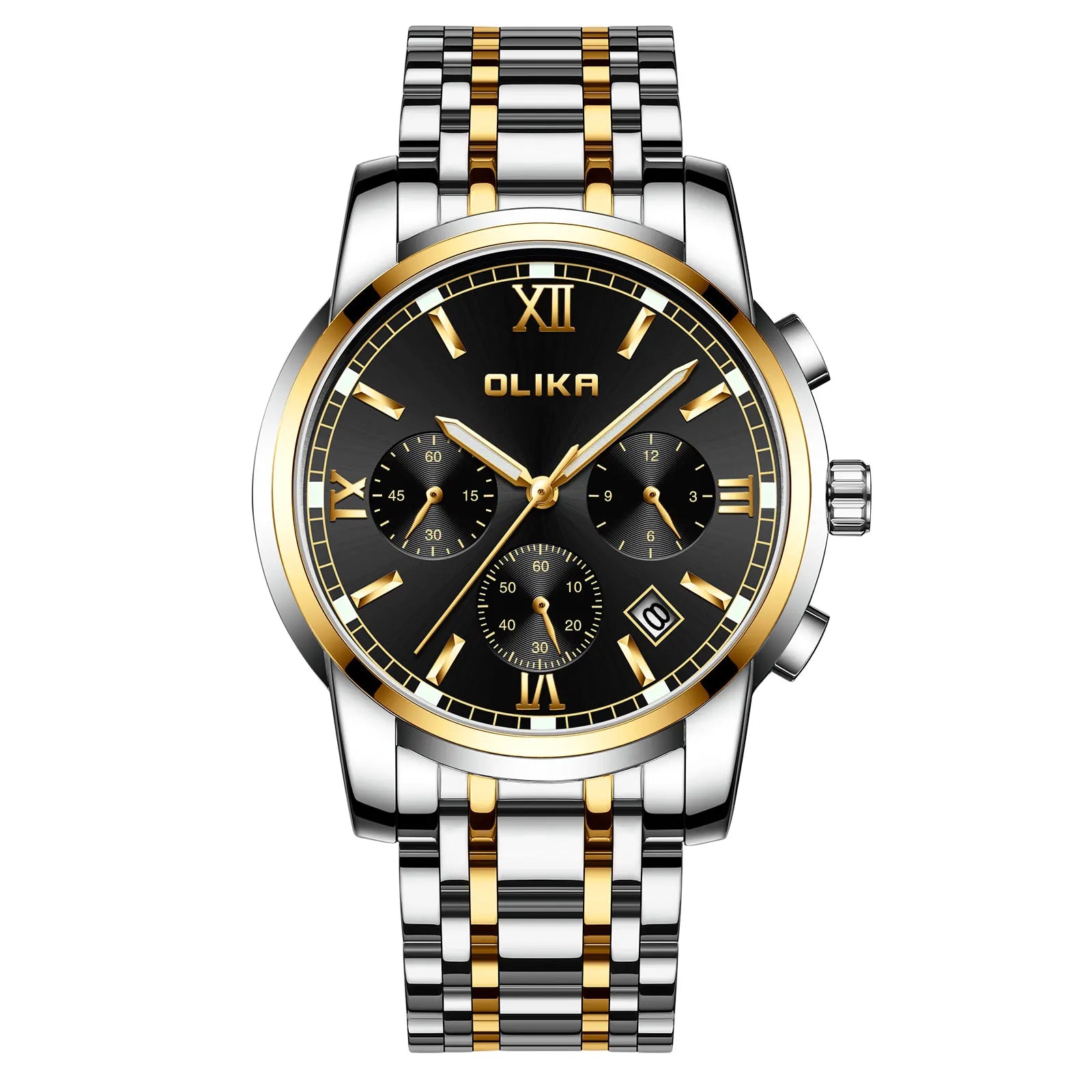 Olika Customizable Luxury Fashion Men's 41mm Stainless Steel Quartz Watch Waterproof Business Luminous Pointer Hands Alloy Ca