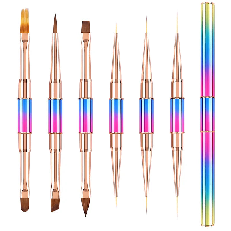 Custom Private Label Nail Art Double-ended Pen Dual-purpose Metal Gradient Stick Acrylic Nail Polish Brush