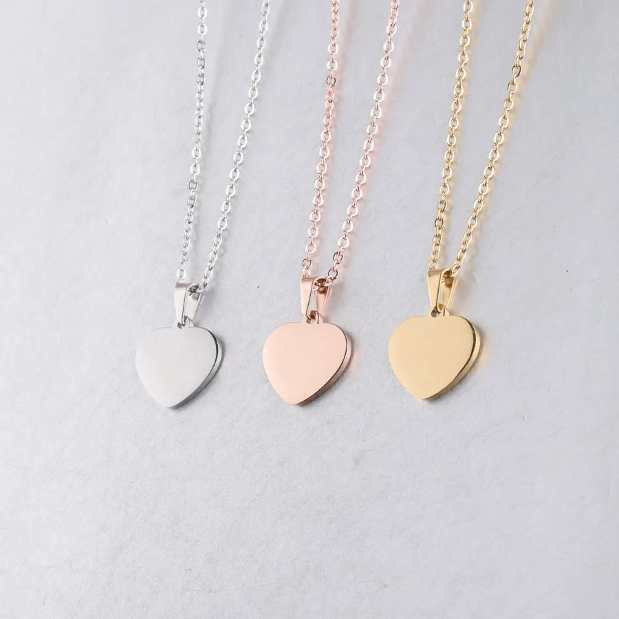 Yiwu Jewelry Factory Can Customize Engraving Blank Stainless Steel Heart 15x15x1.5mm Pendant Necklace for Any Number Symbol
