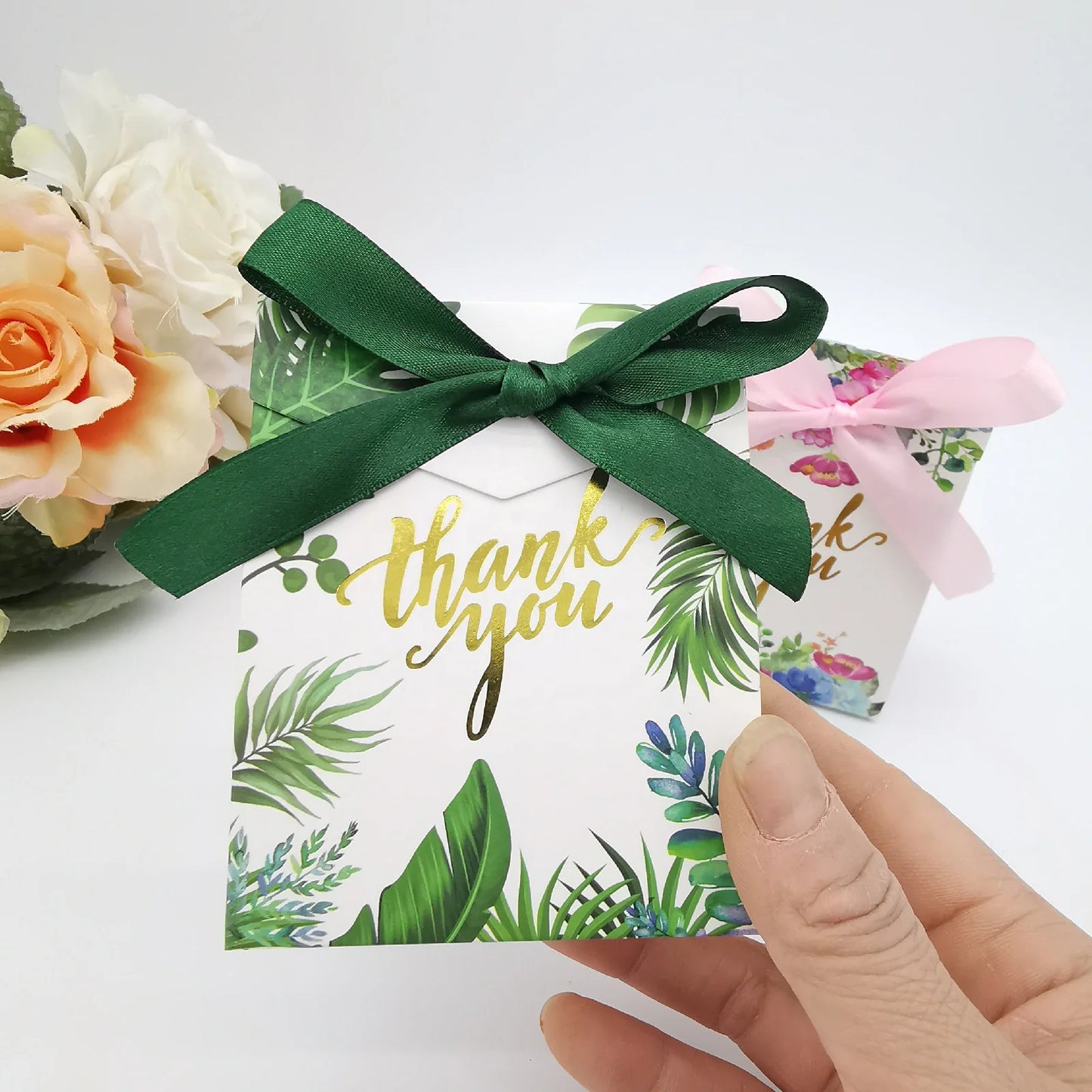 Yiwu Suppliers Paper Materials Folding Pack Empty Food Packaging Indian Wedding Thank You Green Box for Chocolate Wedding Swe