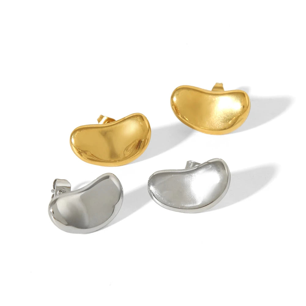 Creative New 18K Gold Plated Titanium Steel Stud Earrings High-Polished Geometric Shape Water-Resistant Trendy Design for Gir