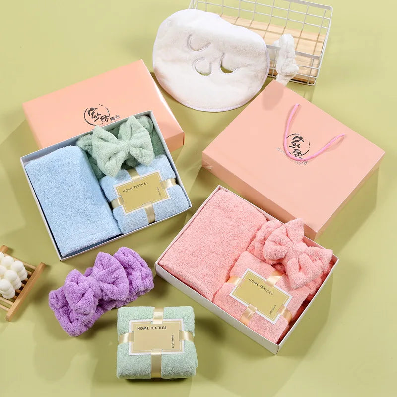 Wholesale Eco Friendly Valentines Wedding Hair Turban Face Mask Towel Gift Set Luxury Towel Set for Women