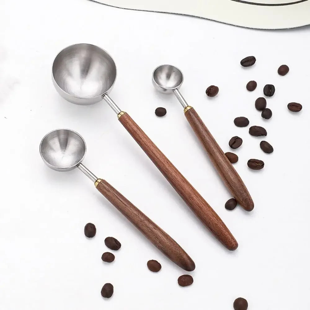 304 Stainless Steel Coffee Powder Measuring Spoon Long 4/8/25ML Scoop with Walnut Handle Durable Metal Tool