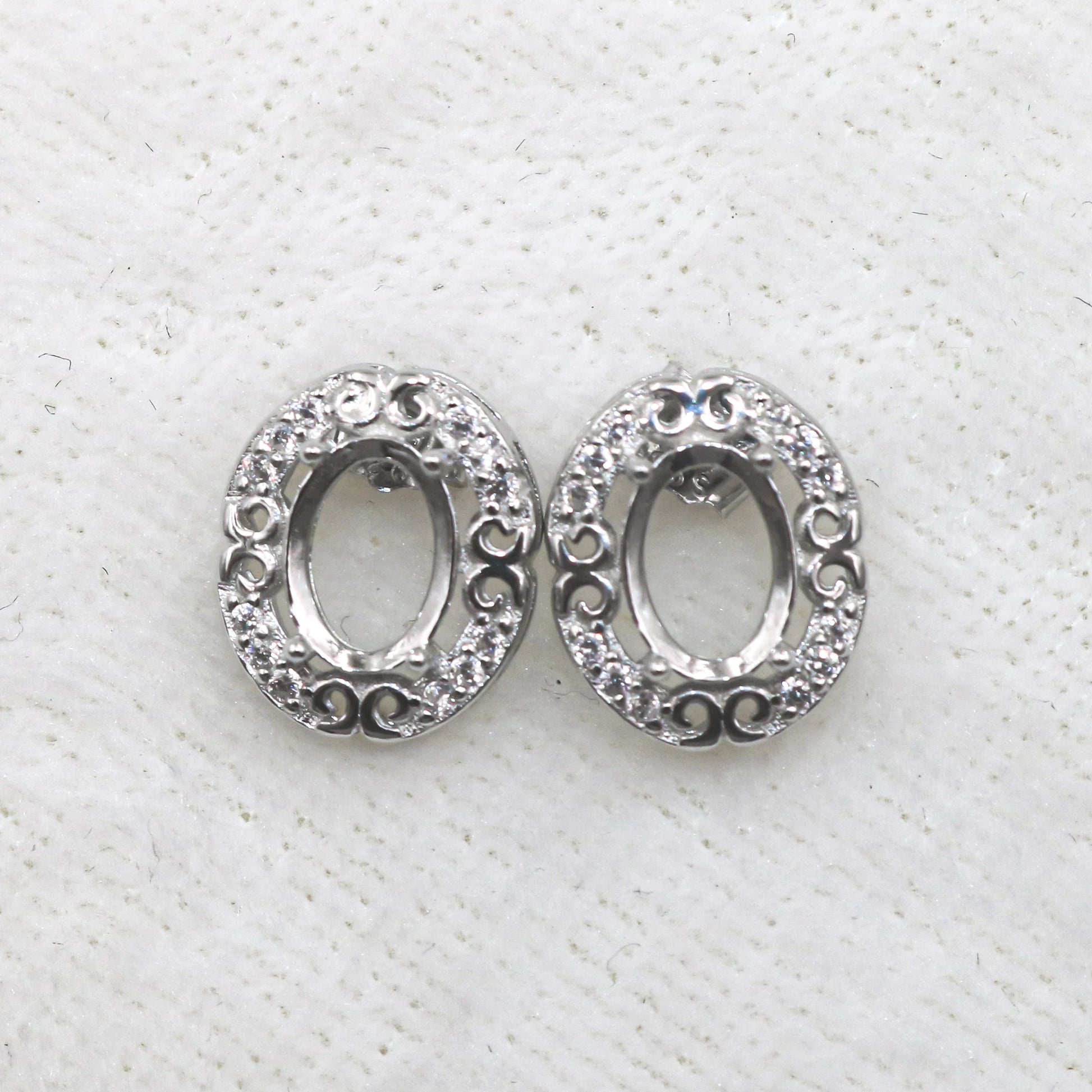 Sterling Silver 5*7mm Semi Mount Stud Earrings Empty Support Blank Claws Setting S925 Base Without Center Stone for DIY Inlay