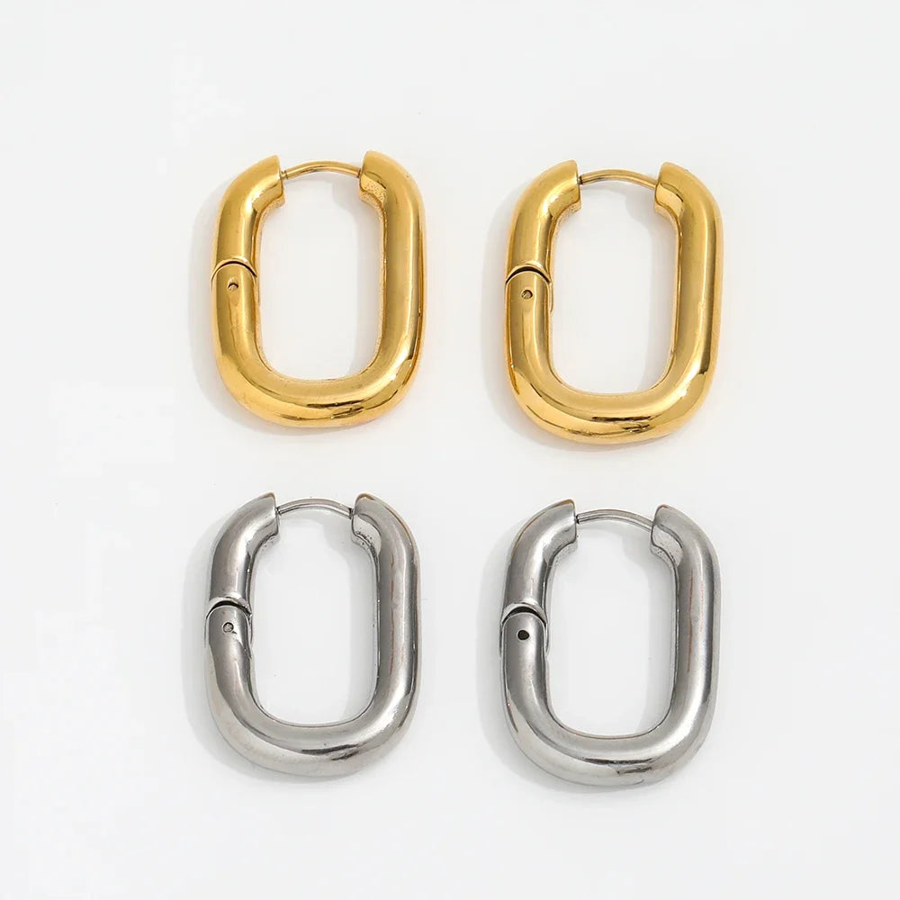 Fenny Hot Seller Simple Classic Oval Hoop Earring Versatile for Women Wholesale Stainless Steel Ladies Jewelry