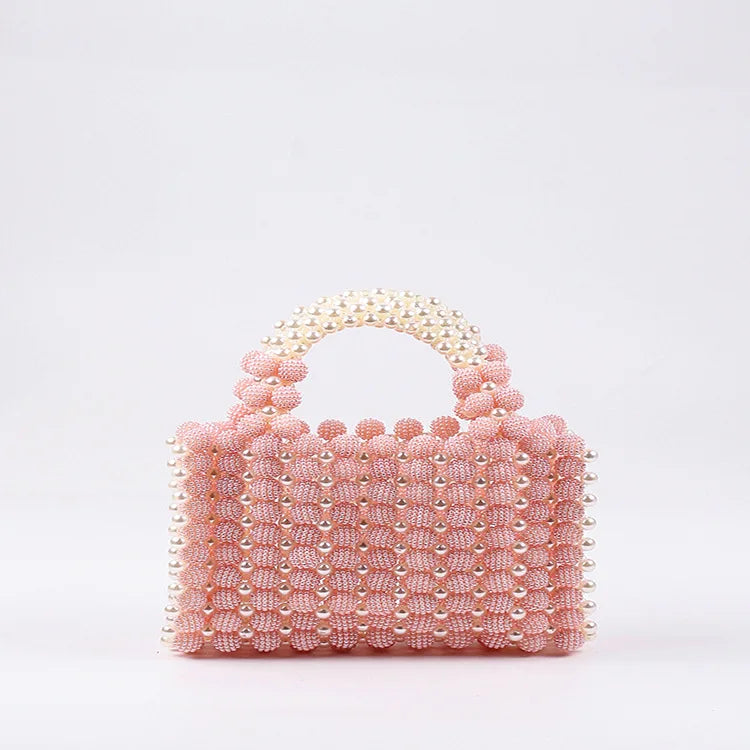 New Wedding Handmade Women Pearl Strap Handle Ladies Acrylic Beaded Hand Bag Handbag
