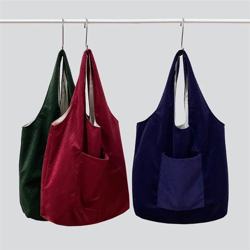 Simple Solid Color Velvet Women's Shoulder Bag Large Capacity Fashion Ladies Shopping Bags Sweet Female Handbag Girl Tote Pur