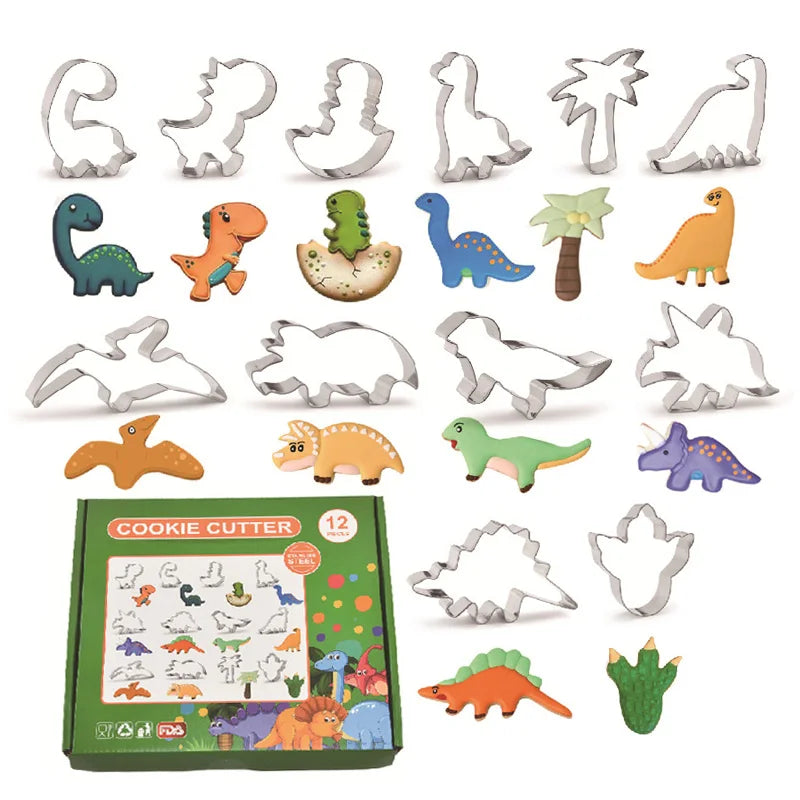12Pcs Cookie Tools 430 Stainless Steel 3d Dinosaur Custom Cookie Cutter