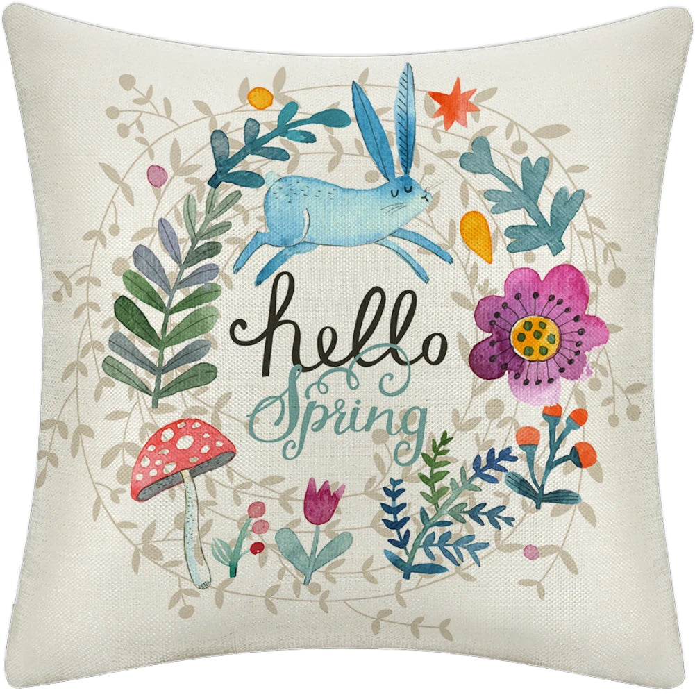 Farmhouse Vintage Linen Washable Spring Small Flowers Throw Pillow Cover with Zipper Closure for Sofa Couch