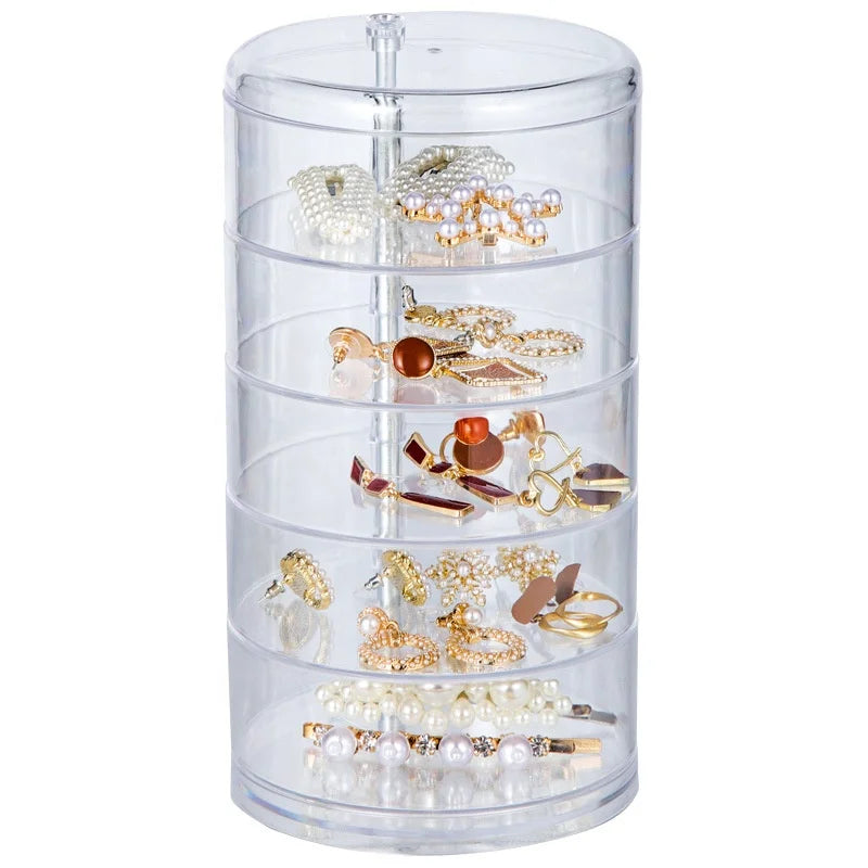 5 Layers Dustproof Clear Storage Box Plastic Desktop Acrylic Rotating Jewelry Organizer
