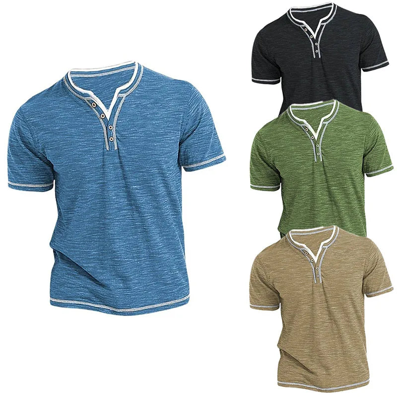 RNSHANGER Men's Plain Henley Shirt Round Neck Summer Comfortable Fashion Short Sleeve Tee Top Casual Street Wear Sports Tshir