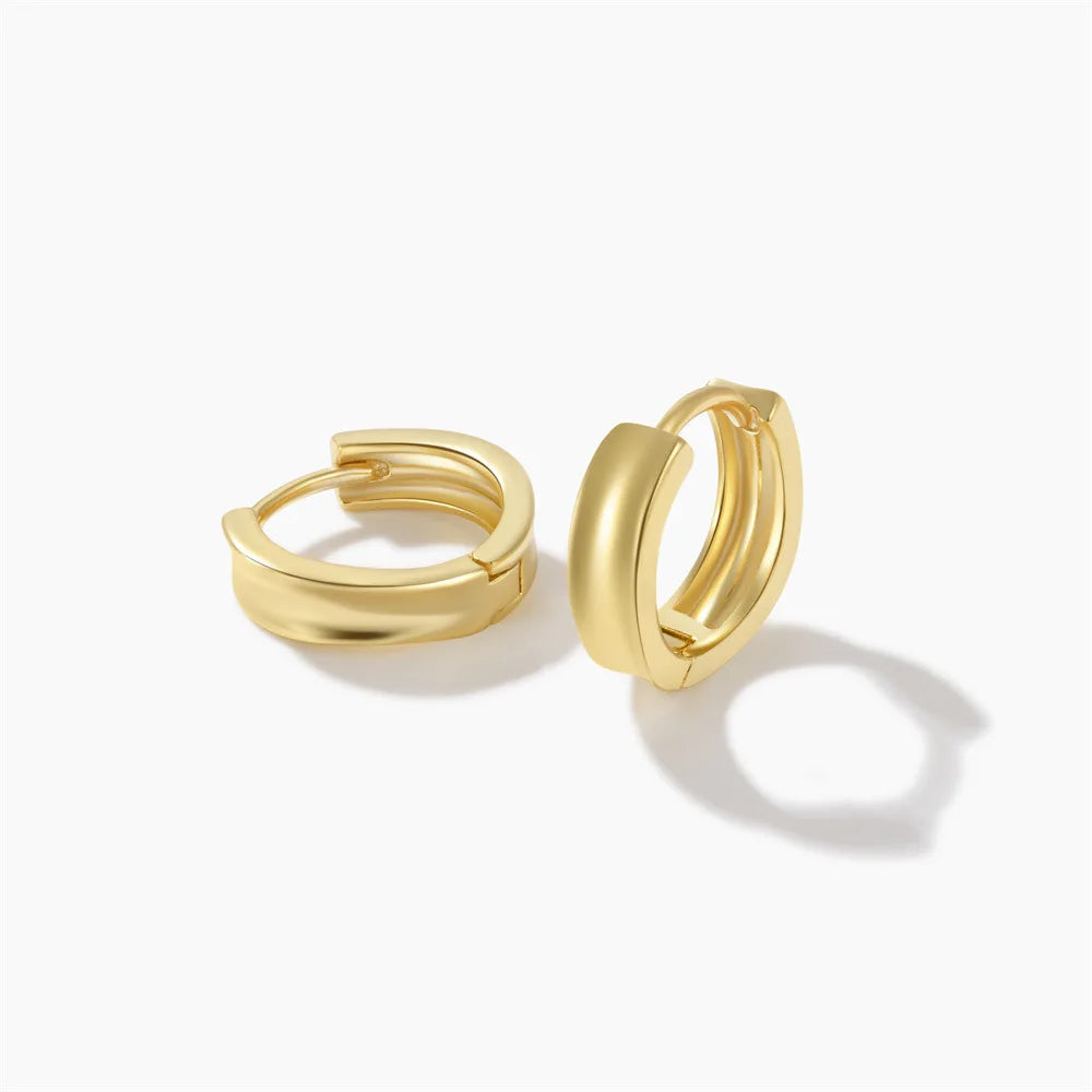 Fashion Minimalist Jewelry 925 Sterling Silver Earrings Round Circle Plain Gold Plated Hoop Earrings Ear Buckle for Women