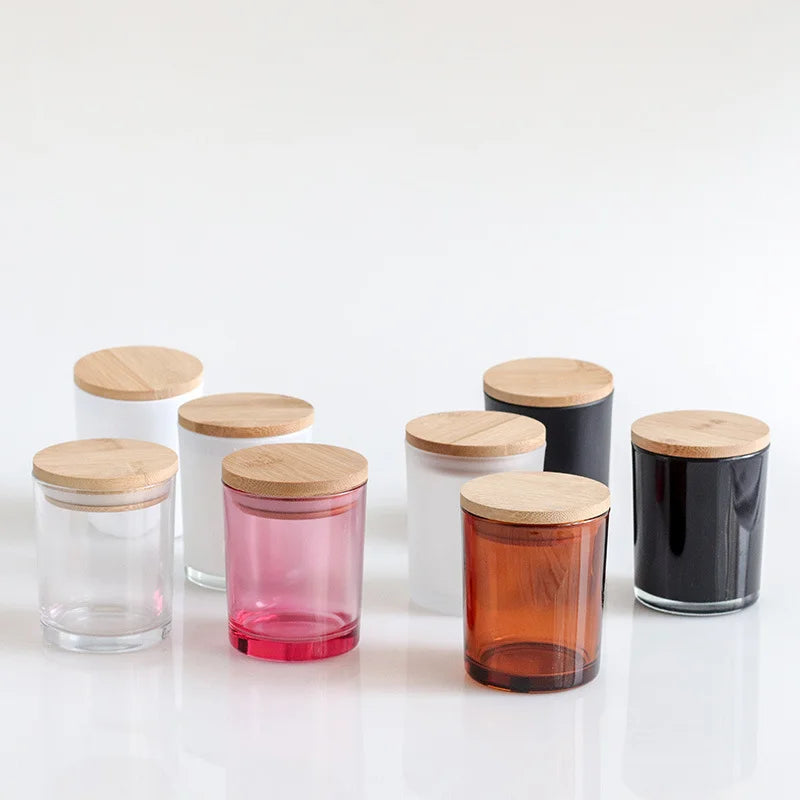 New Design Custom Heat-resistant Straight Side Cylinder Shape Double Wall Tinted Glass Empty Glass Candle Jar  with Lids