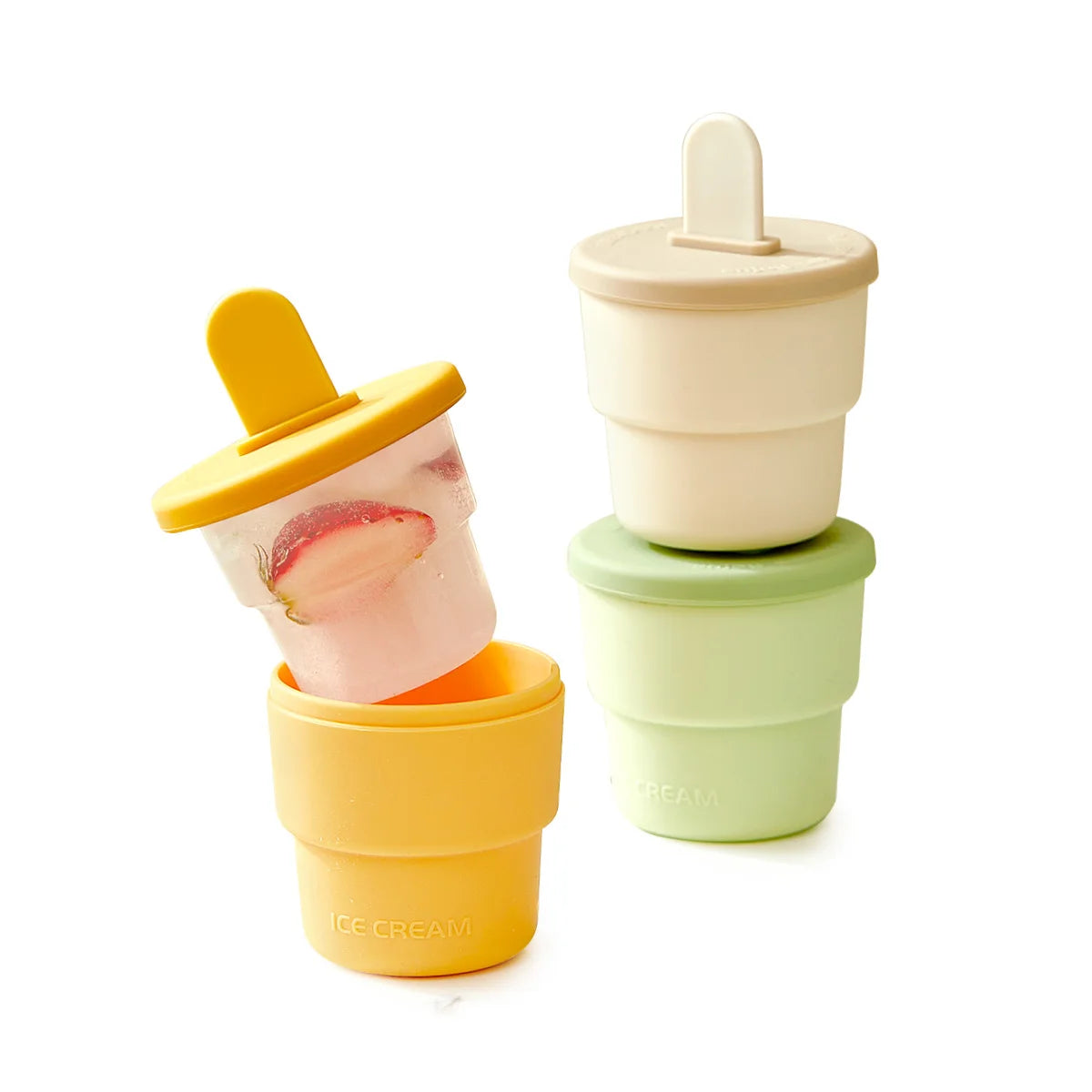 Factory Custom 2 In1 Cup Shape Eco Friendly Easy Release Food Grade Silicone Ice Cream Popsicle Molds with Sticks