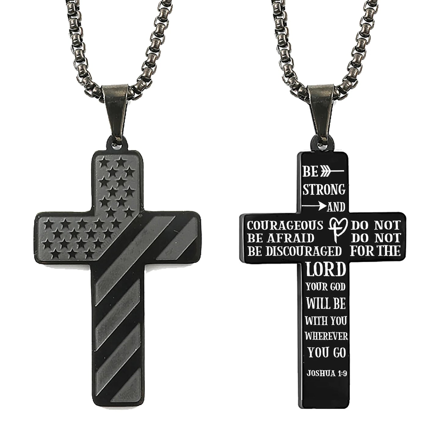 Fashion Jewelry Gold Plated Christian Cross Necklace Bible Verse Stainless Steel American Flag Pendant Chain for Boys Men