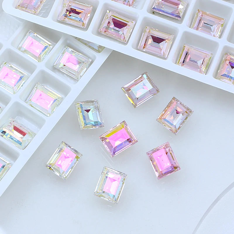 Dongzhou K9 Fancy Stone Rectangle Shaped Plating Color Glass Rhinestones Wholesale Loose Crystal Beads Jewelry DIY Accessorie