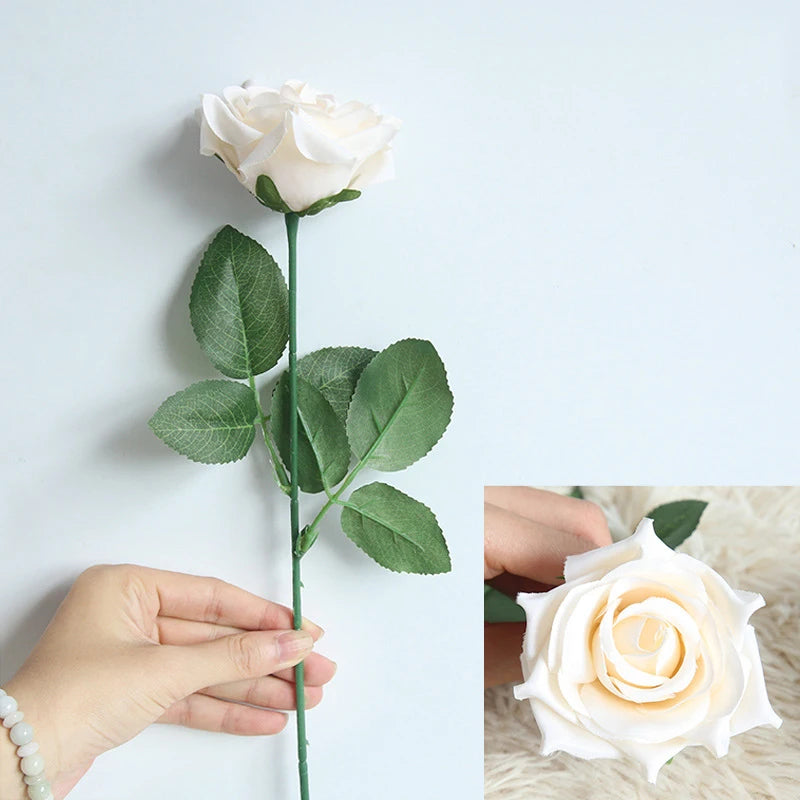 H-004 Hot Selling White Silk Large Rose Flores Artificial Flower Floral Bulk Velvet Roses for Wedding