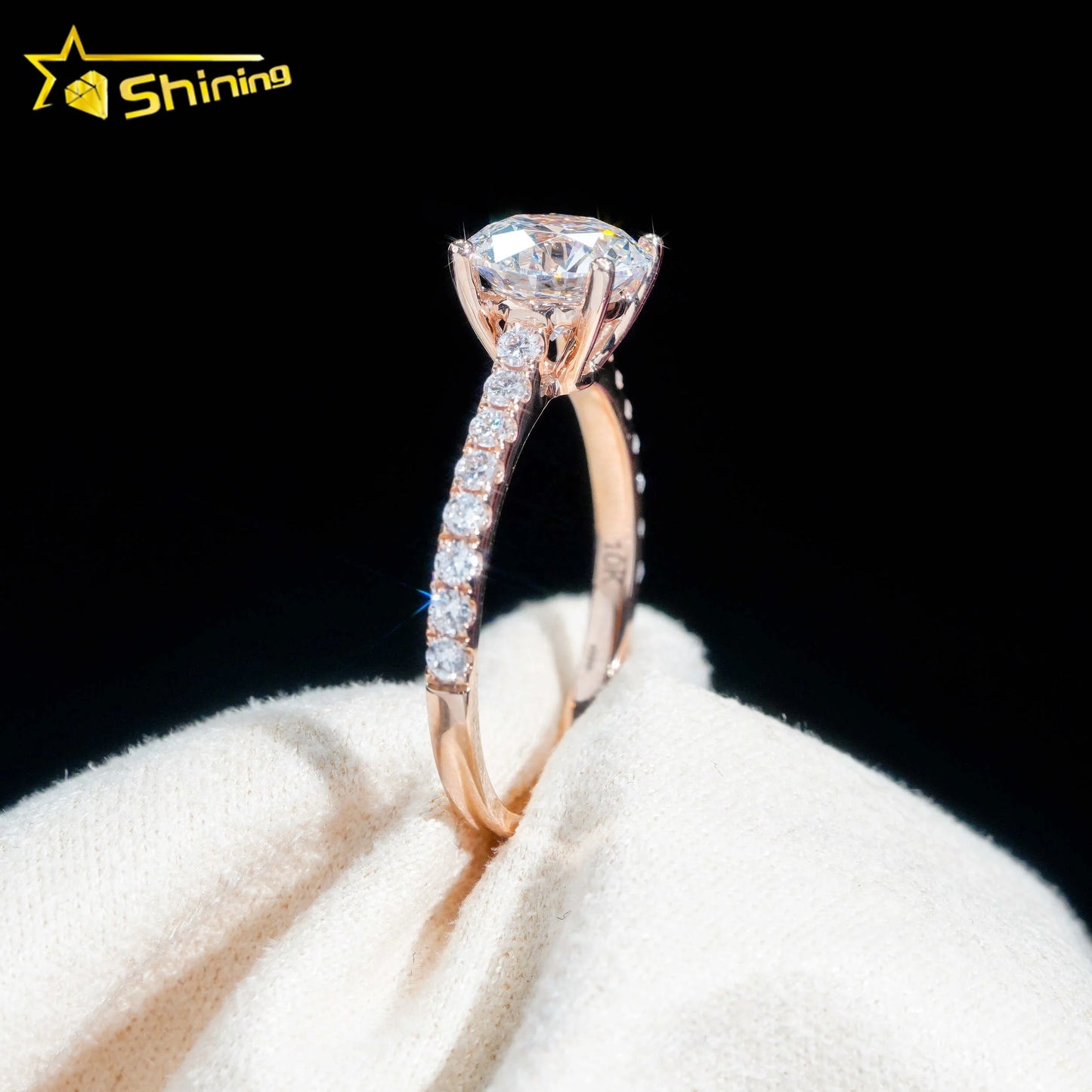 With GIA Certificate Women Jewelry Round Brilliant Cut 1.01ct 10K Real Gold D Color Lab Diamond Wedding Ring