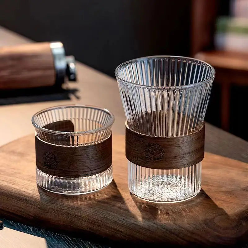 11oz Luxury Handmade Modern Heat Resistant Glass Tumbler with Wooden Sleeve Dishwasher/Microwave Safe for Travel Use