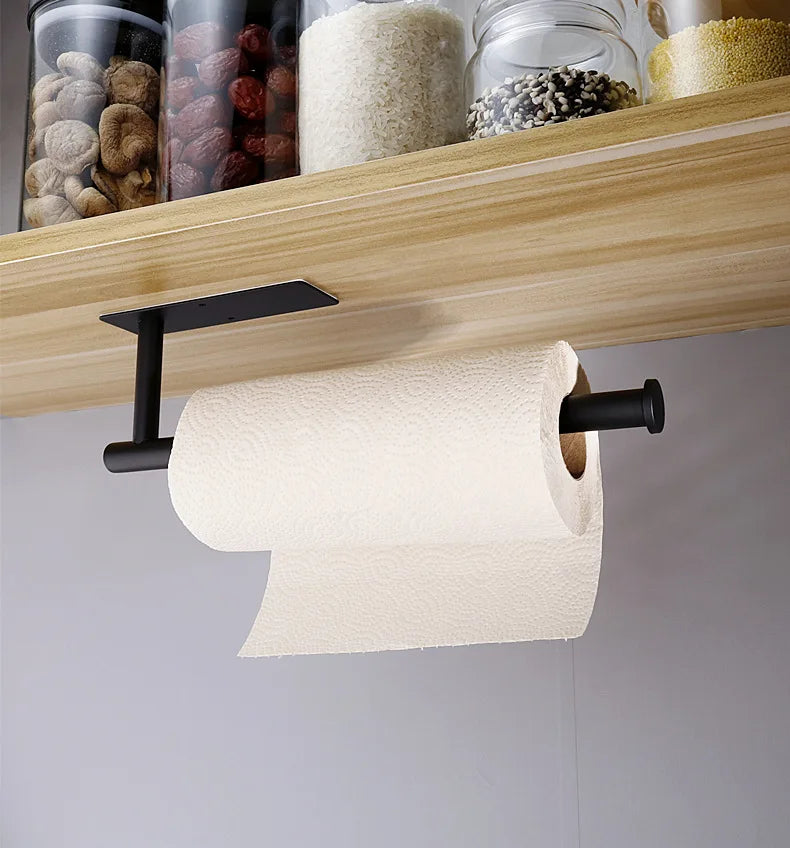 Modern Black Stainless Steel Kitchen Towel Bar Toilet Tissue Paper Roll Holder Screw Fixing System Bathroom Accessories ASJ