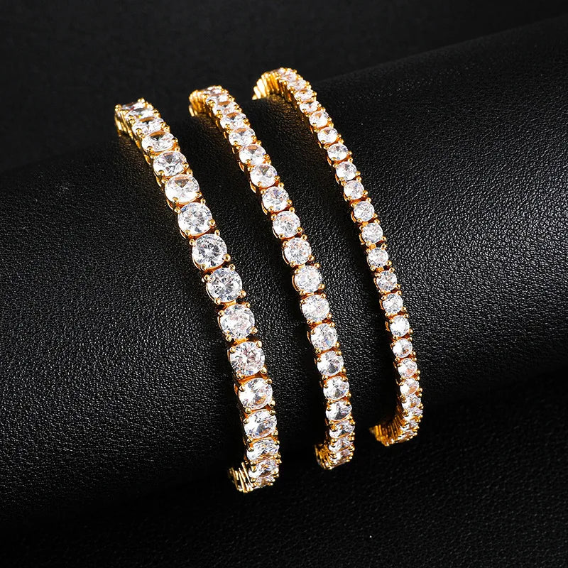 Wholesale 3/4/5/6mm Iced Out Tennis Chain 18k Gold Plated Brass Cubic Zircon Cz Tennis Chain Necklace Bracelet Men Jewelry