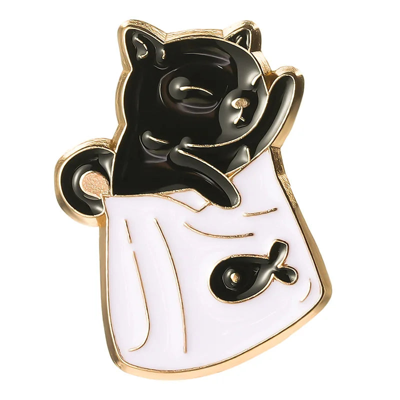 New Lovers Cat Cartoon Animal Brooches Cute Black White Backpack Cat Painted Badge Women Girl Gift