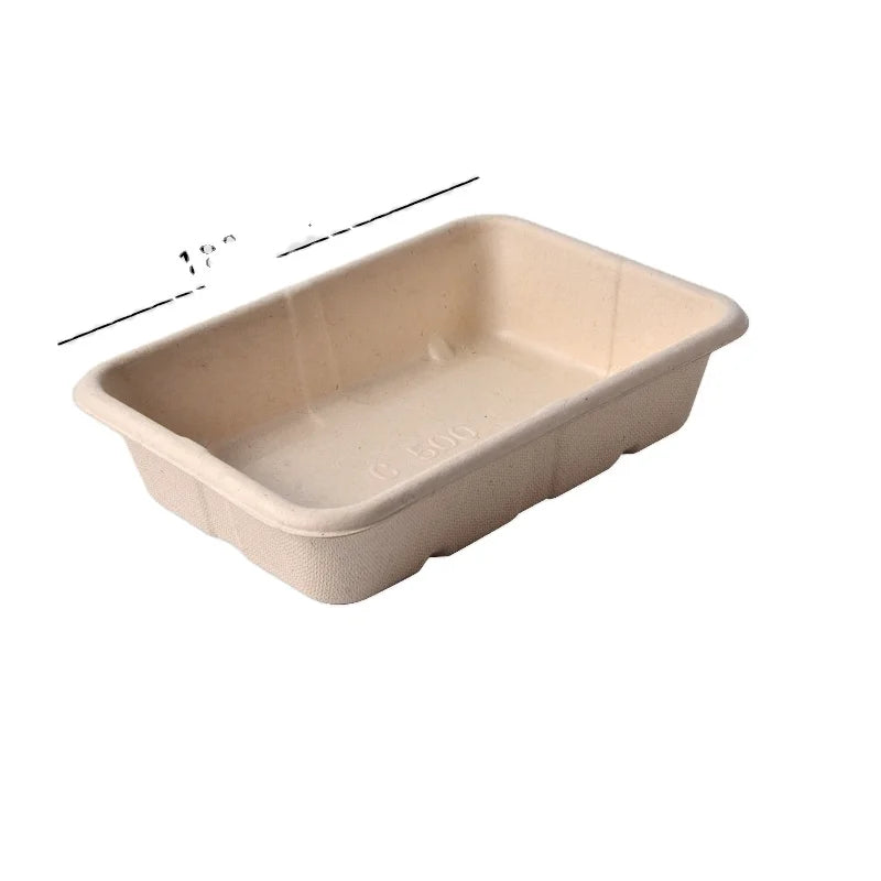 Senang 500ml Eco Friendly Rectangular Sugarcane Bagasse Fast Food Lunch Container Compostable Pulp Food Box