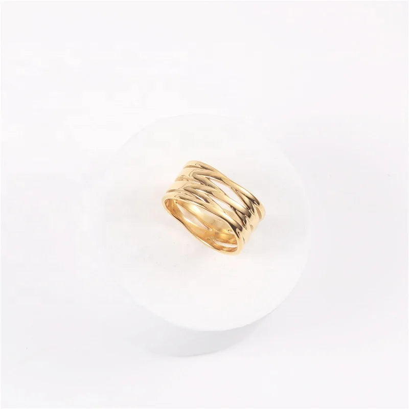 2026 Women Jewelry Gold Plated Tarnish Free Multi Layer Rings Wide Chunky Stainless Steel Knuckle Ring for Women Band