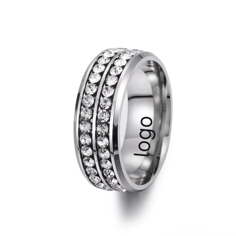 8MM Double Row Diamond Zircon Ring Women's Multi Color Rings Finger Rings