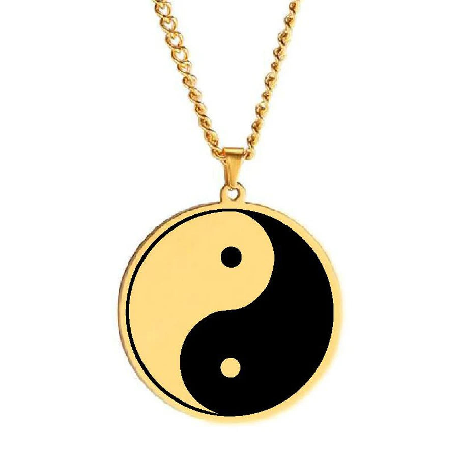 Titanium Steel Double-sided Polishing Taoist Tai Chi Bagua Yin and Yang Symbol Amulet Laser Cut Stainless Steel Pendant Neckl