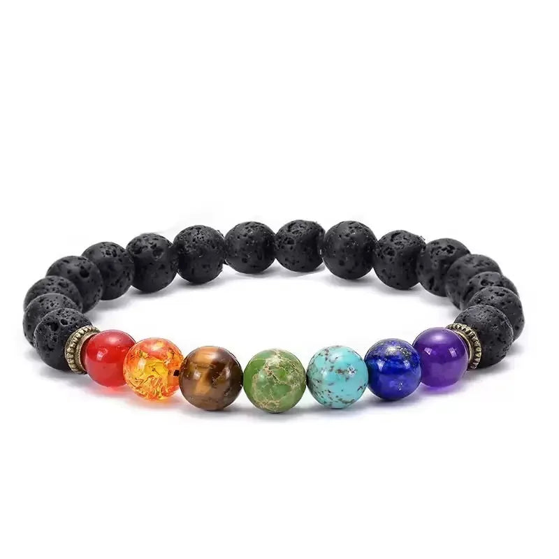 Hot Selling 8mm Natural 7 Chakra Healing Crystal Stone Lava Bead Bracelet Trendy Style for Gift