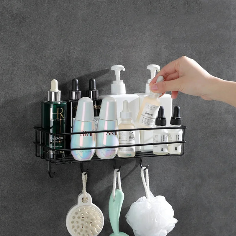 Hot Selling Wall Mounted Bathroom Shelves With Hooks Shower Basket Towel Rack Shelf for Bathroom Bedrooms