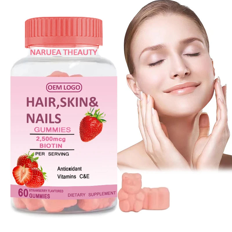 Biotin and Collagen Gummies Private Label Dietary Supplement Delicious Pectin Formula Supports Healthy Hair Skin and Nails