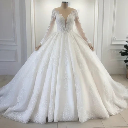 S0226G    Drop Shipping   2025   New Hot -selling Bride Married Lace Long -sleeved Bride Wedding Dress