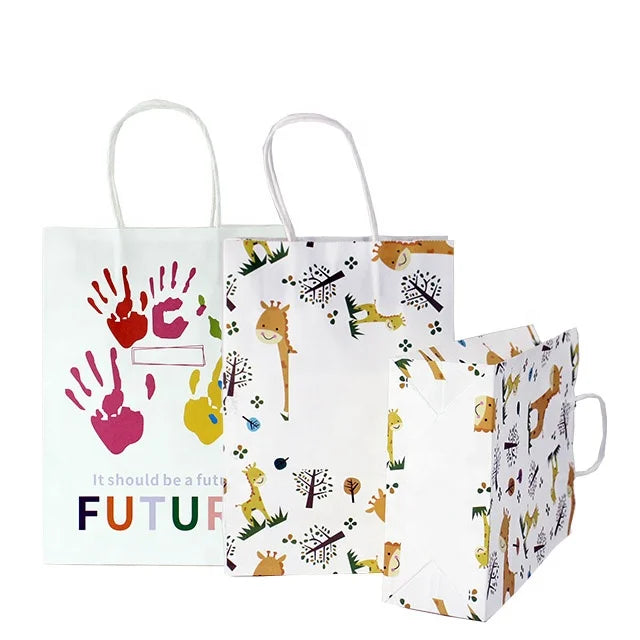 Famous Luxury Brand White Kraft Paper Bag Twisted Rope Offset Printed Biodegradable Packaging for Watch Boutique (Recycled