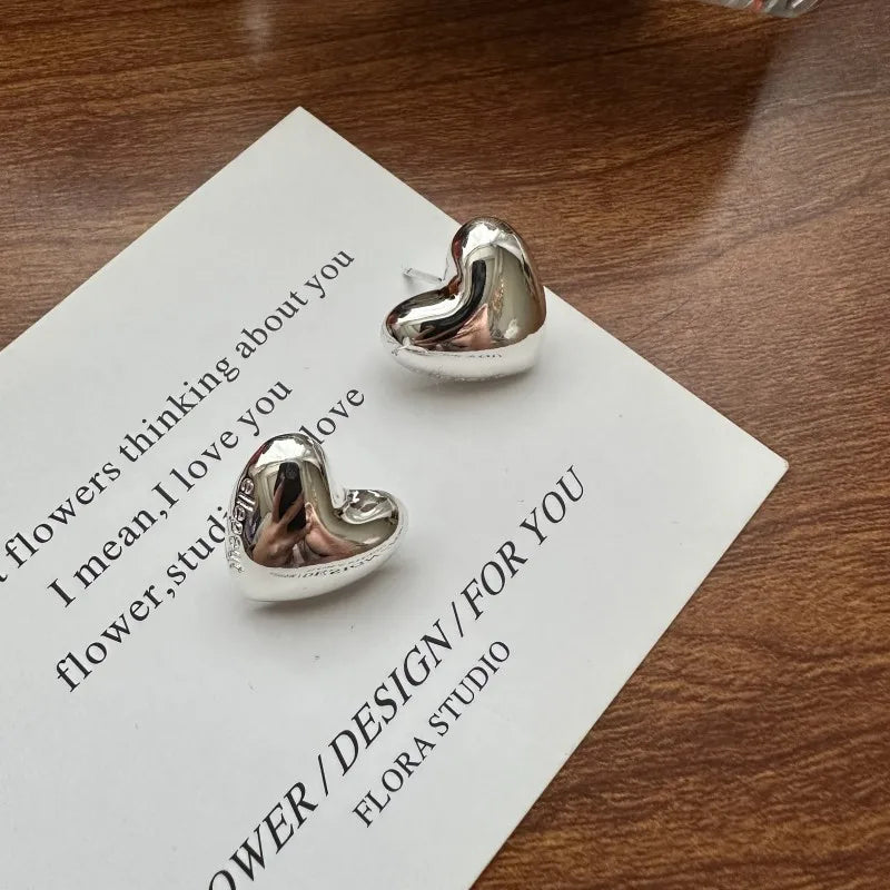 Engraved Letter Chic Style 925 Sterling Silver Fine Jewelry Chunky Heart Earring