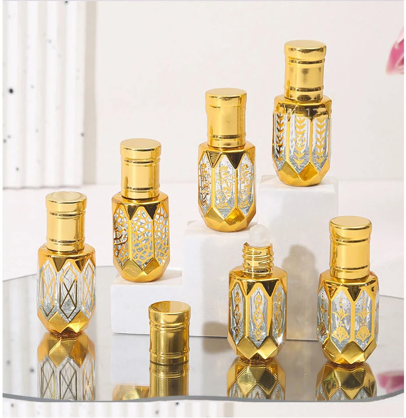 3ml 6ml Gold Essential Oil Roller Electroplated Perfume Repackaged Bottles Travel Portable Glass Empty Containers with Screw 