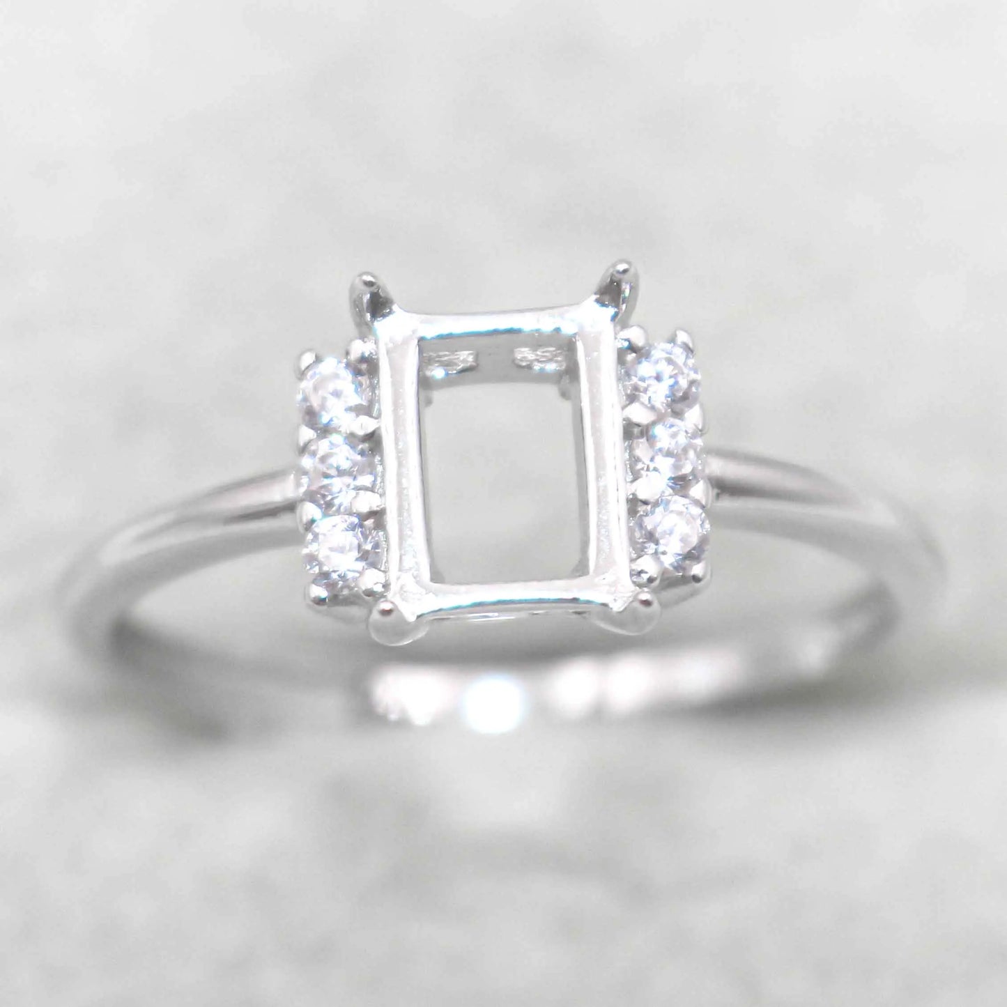 Semi Mount Ring 5*7mm Sterling Silver Square Shape Empty Frame Blank Claws Setting S925 Base Without Center Stone for Inlay D