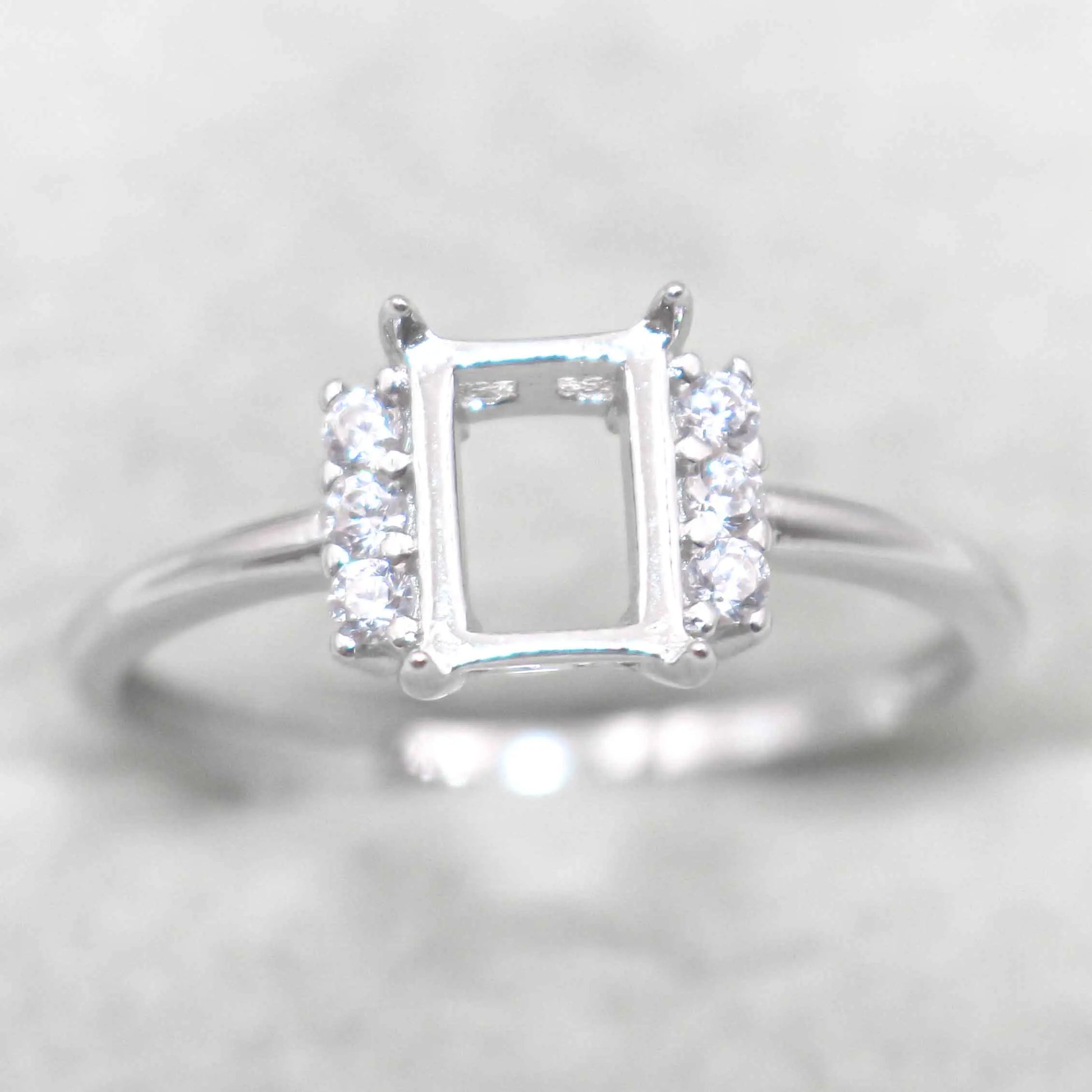 Semi Mount Ring 5*7mm Sterling Silver Square Shape Empty Frame Blank Claws Setting S925 Base Without Center Stone for Inlay D