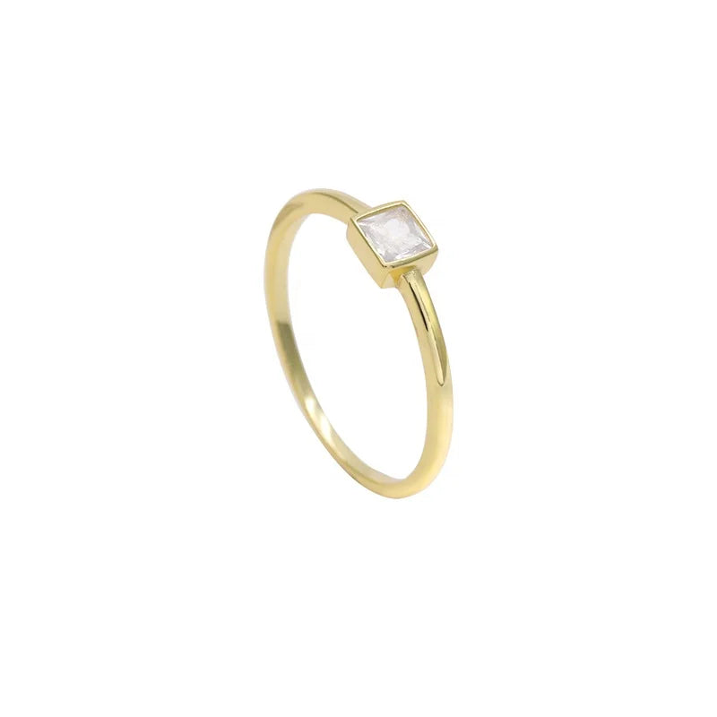 Fine Jewelry 18k Gold Plating Simple square Zircon Ring Minimalist 925 Sterling Silver Engagement Wedding Ring Delicate Girl