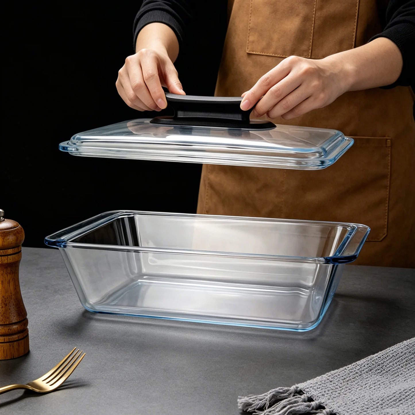 Wholesaler 3.0L Rectangle Tempered Glass Baking Dish Easy Grip Handle Oval Glass Bakeware Glass Casserole Dish with Lid